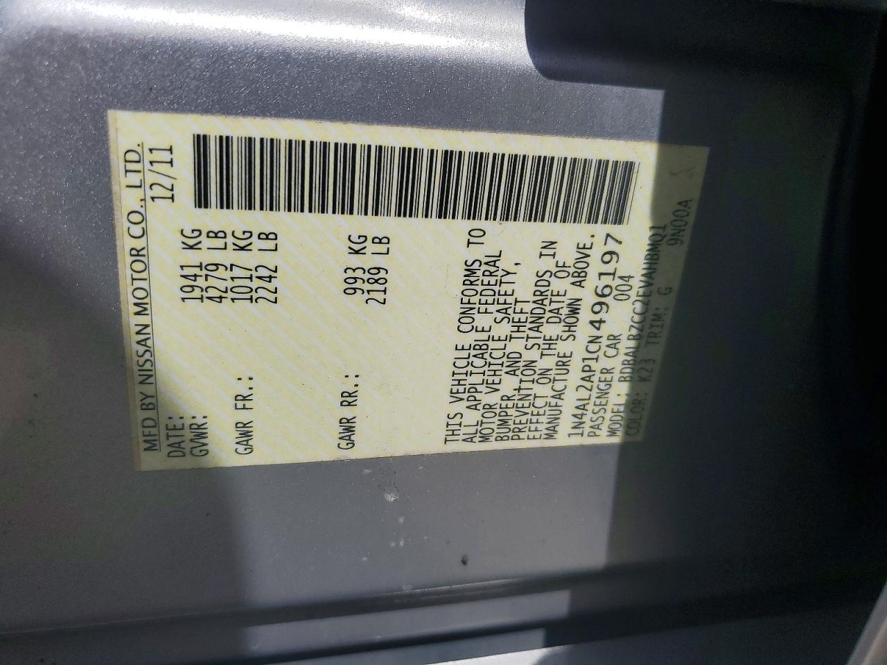 2012 NISSAN ALTIMA