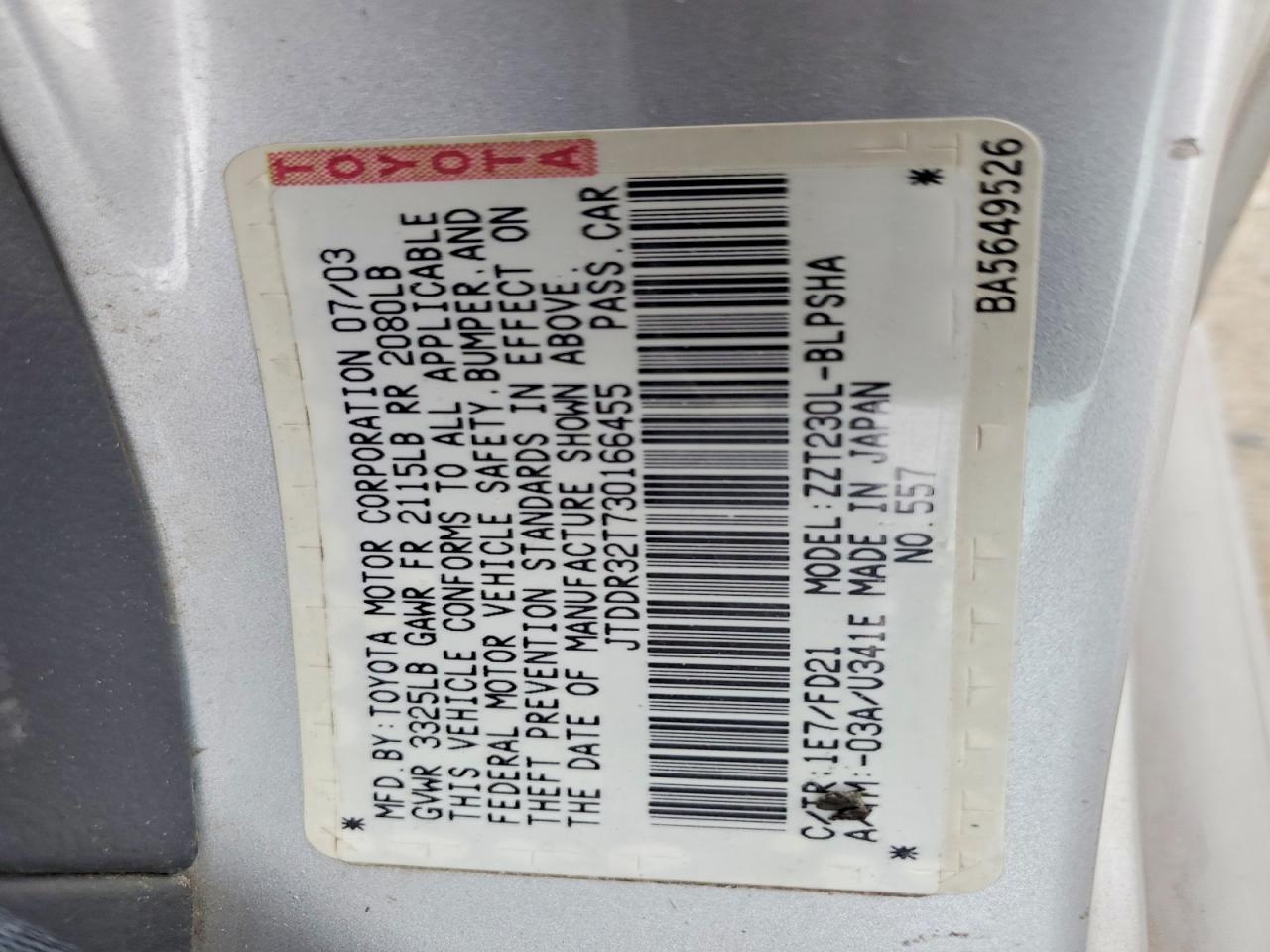2003 TOYOTA CELICA