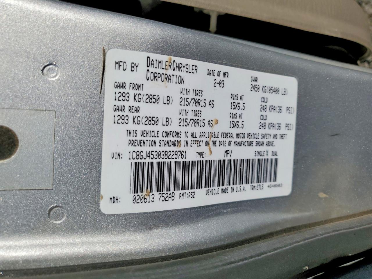 2003 CHRYSLER MINIVAN