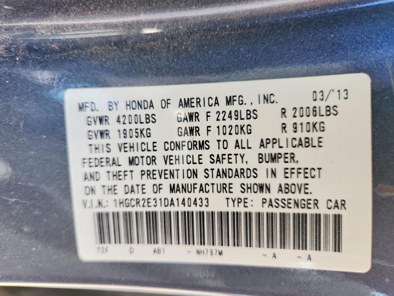 2013 HONDA ACCORD