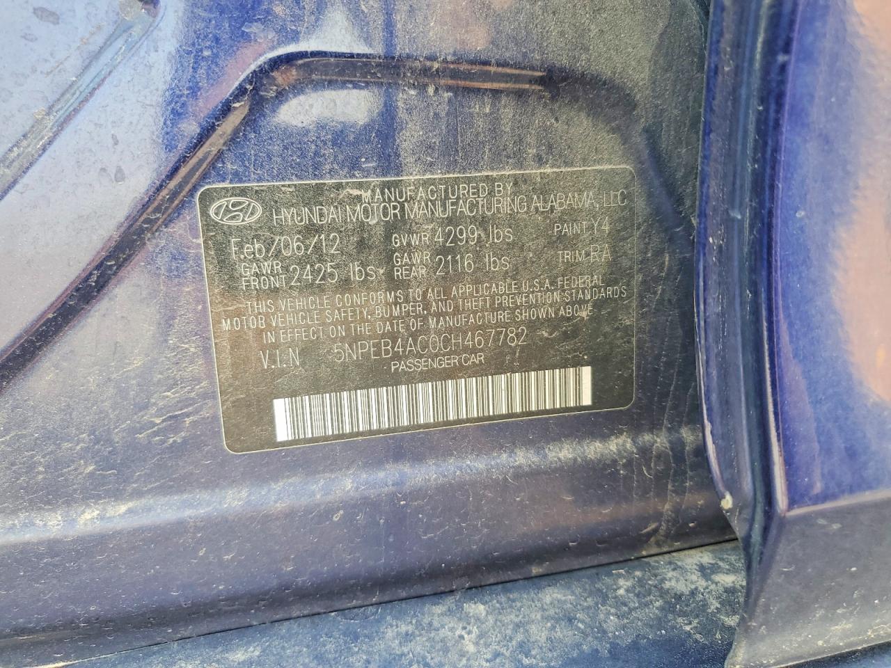 2012 HYUNDAI SONATA