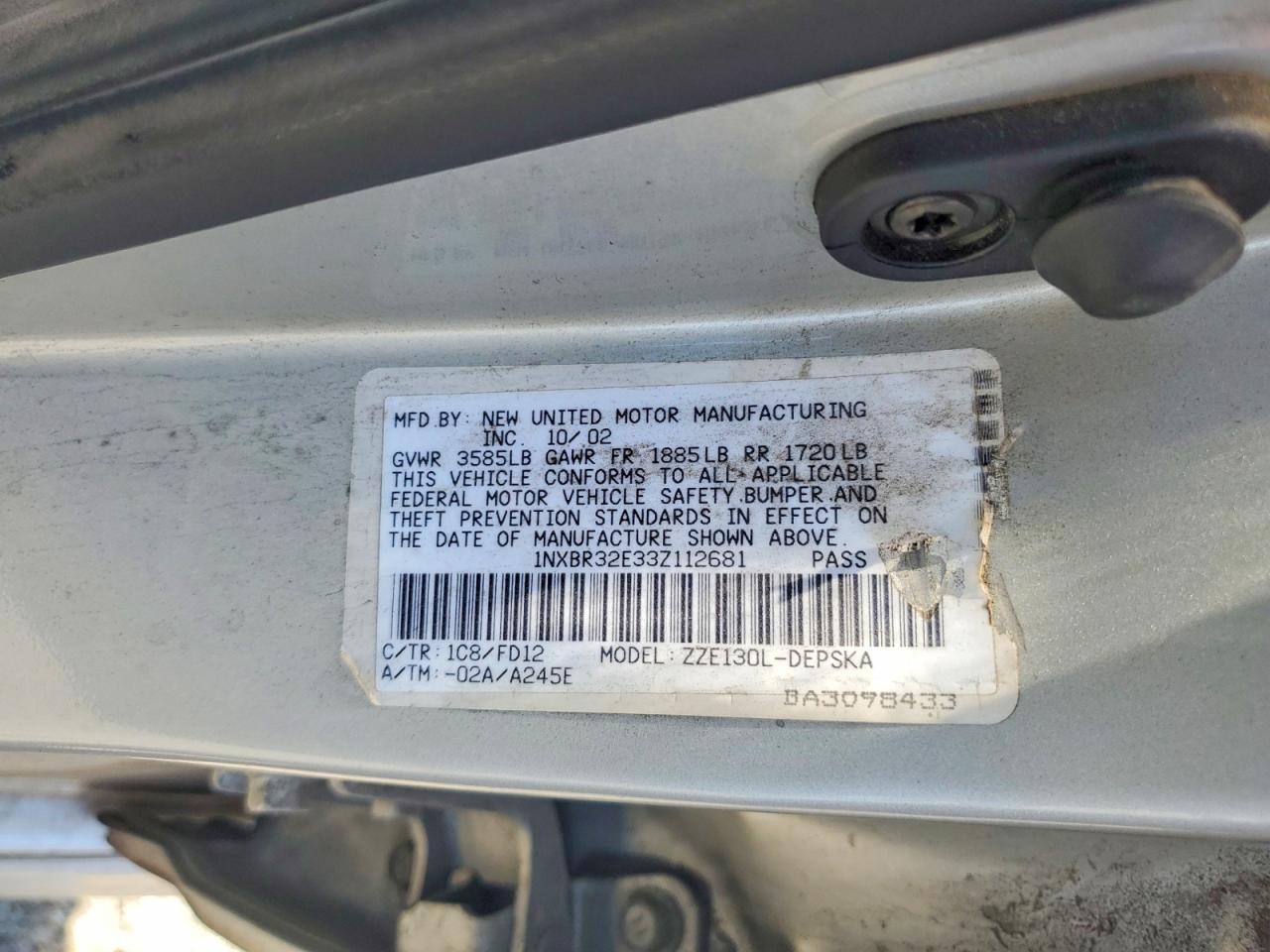 2003 TOYOTA COROLLA