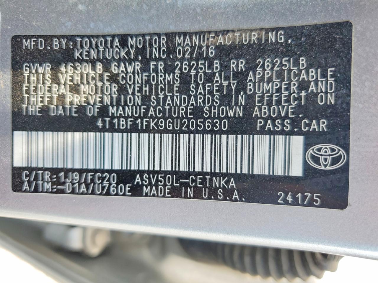 2016 TOYOTA CAMRY