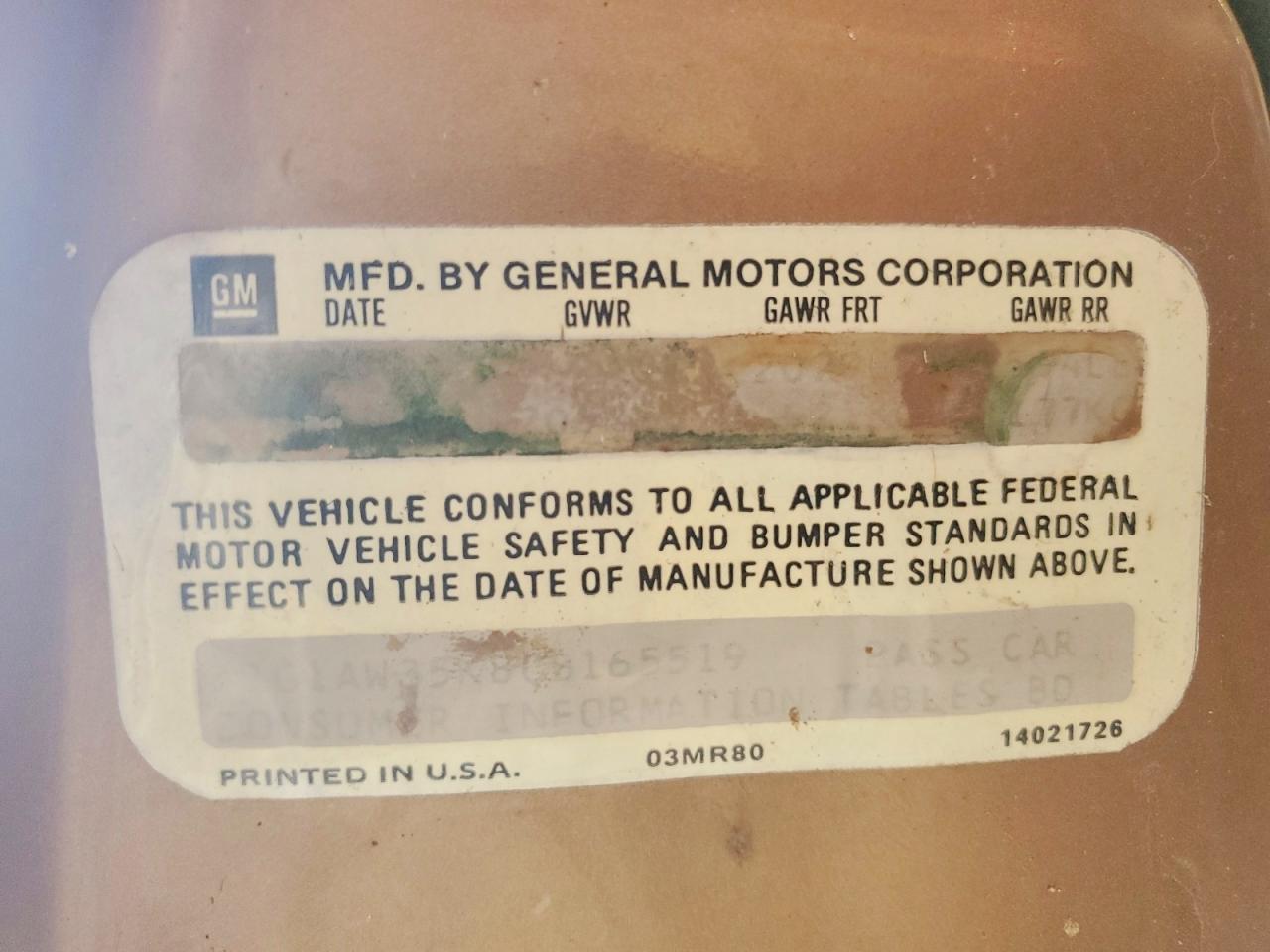 1982 CHEVROLET MALIBU