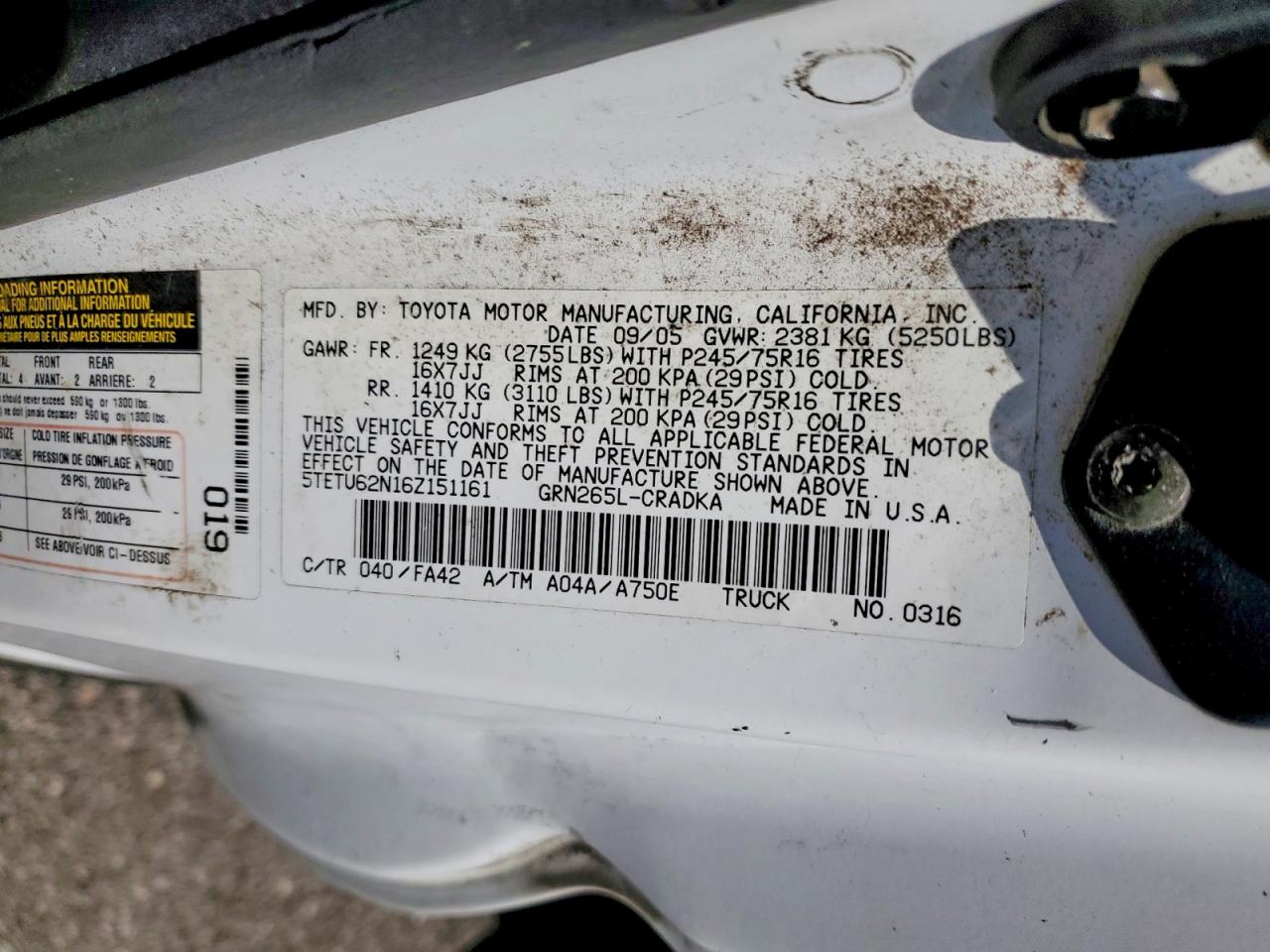 2006 TOYOTA TACOMA