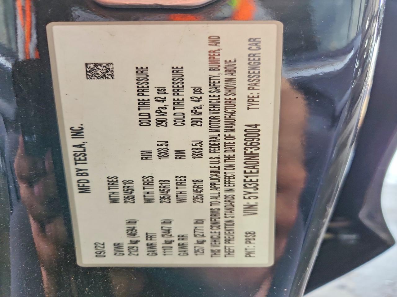 2022 TESLA MODEL 3