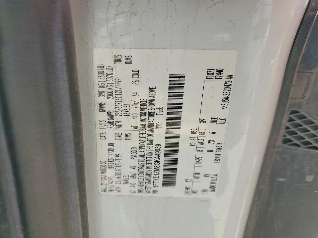 2016 FORD TRANSIT