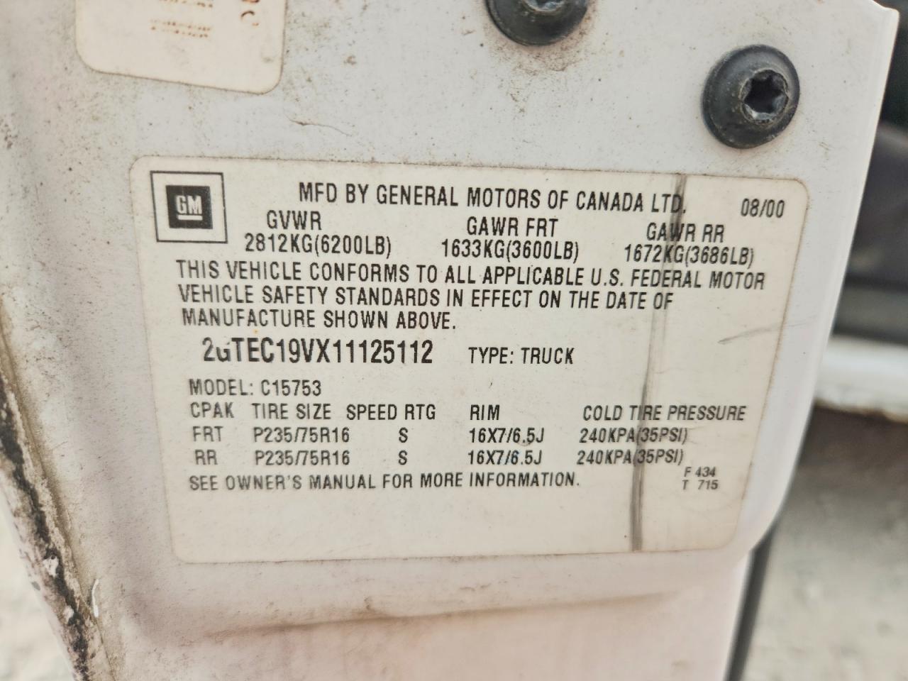 2001 GMC SIERRA