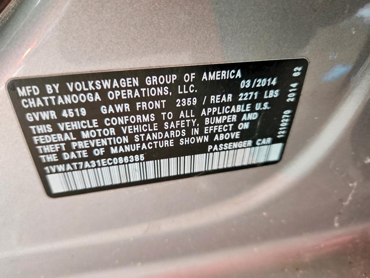 2014 VOLKSWAGEN PASSAT
