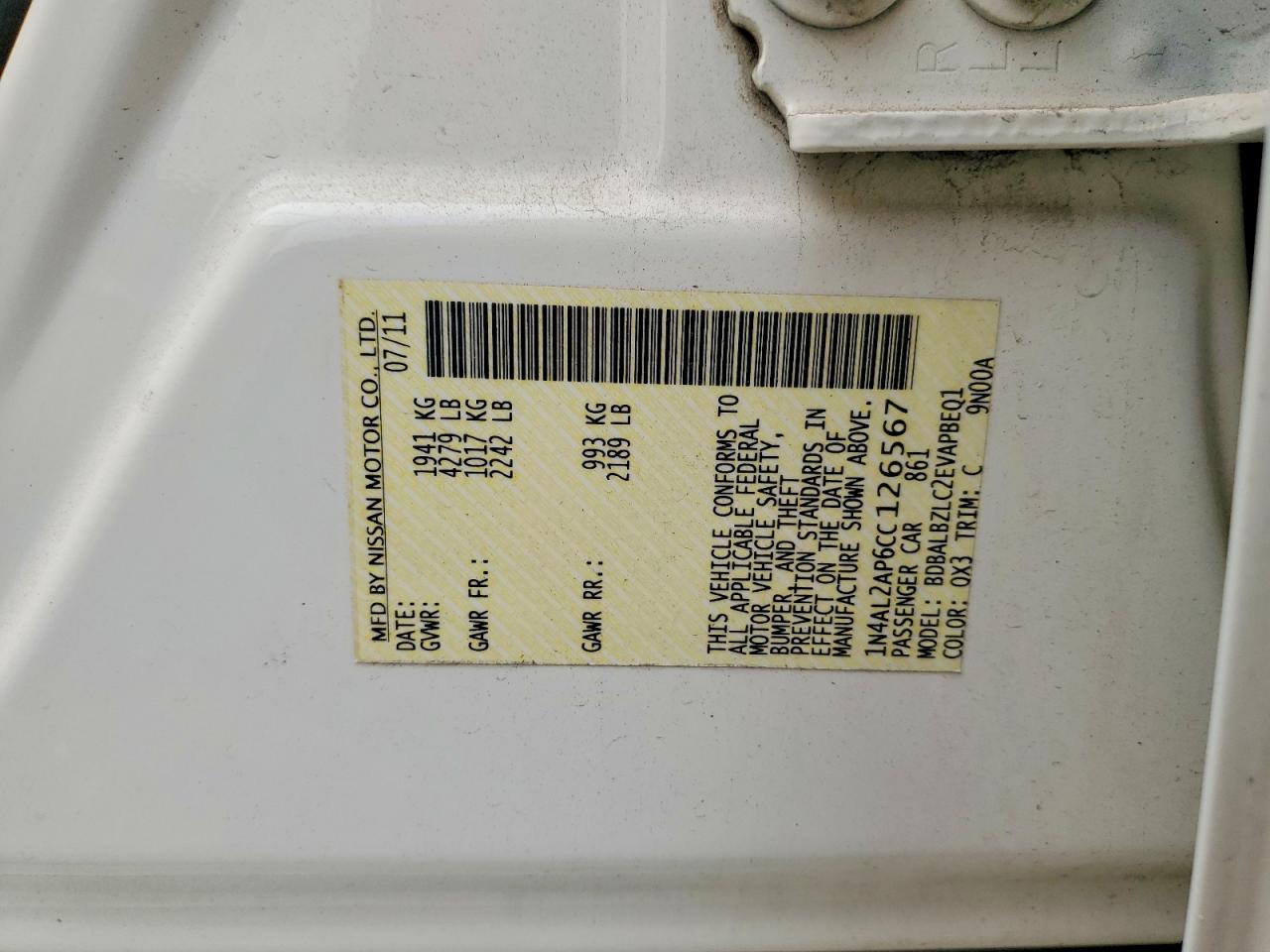 2012 NISSAN ALTIMA