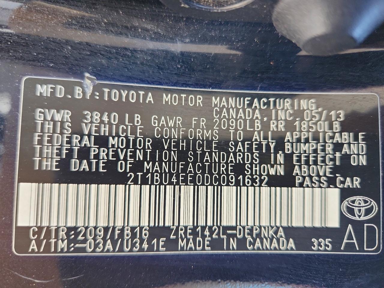 2013 TOYOTA COROLLA