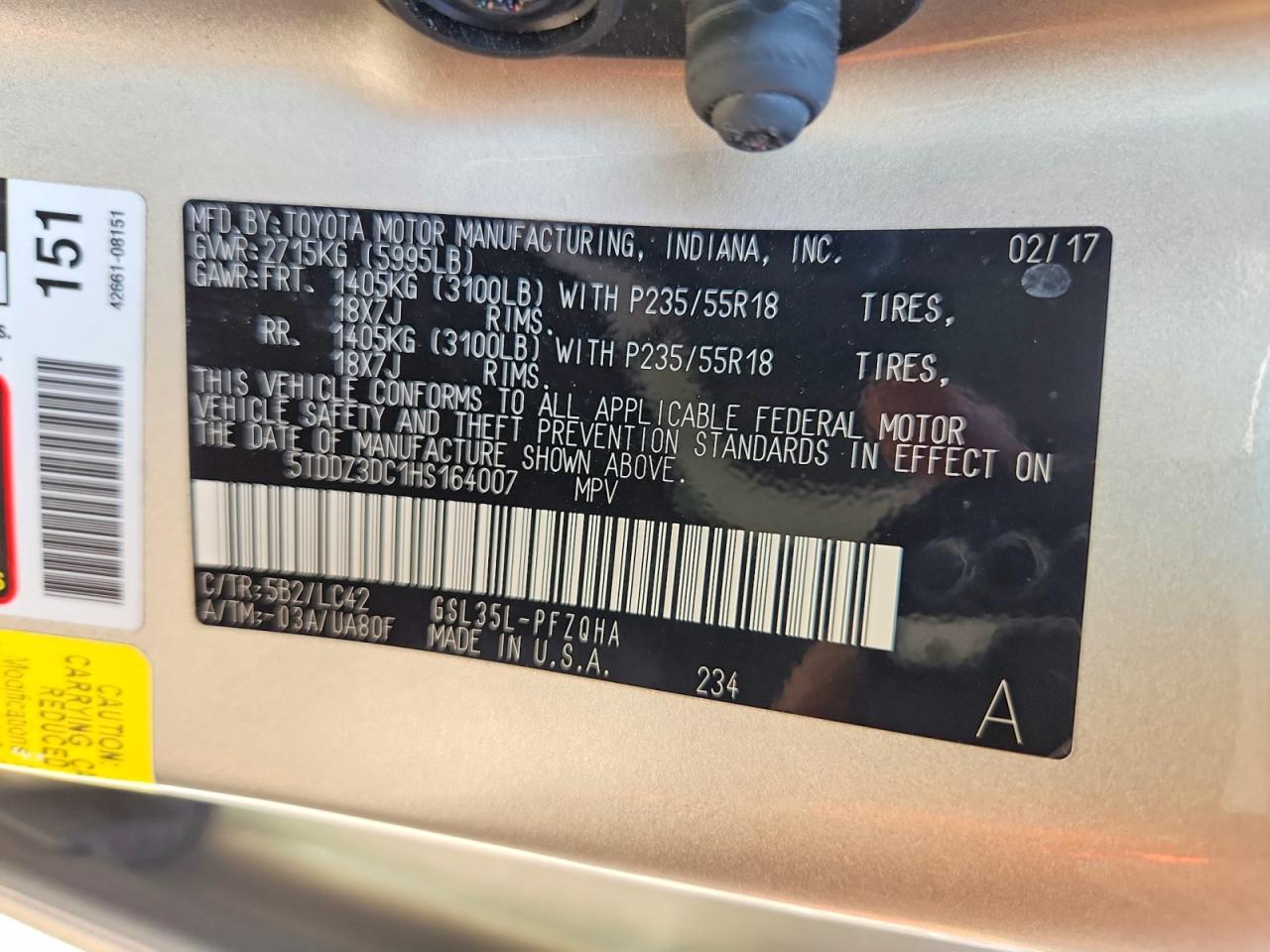 2017 TOYOTA SIENNA