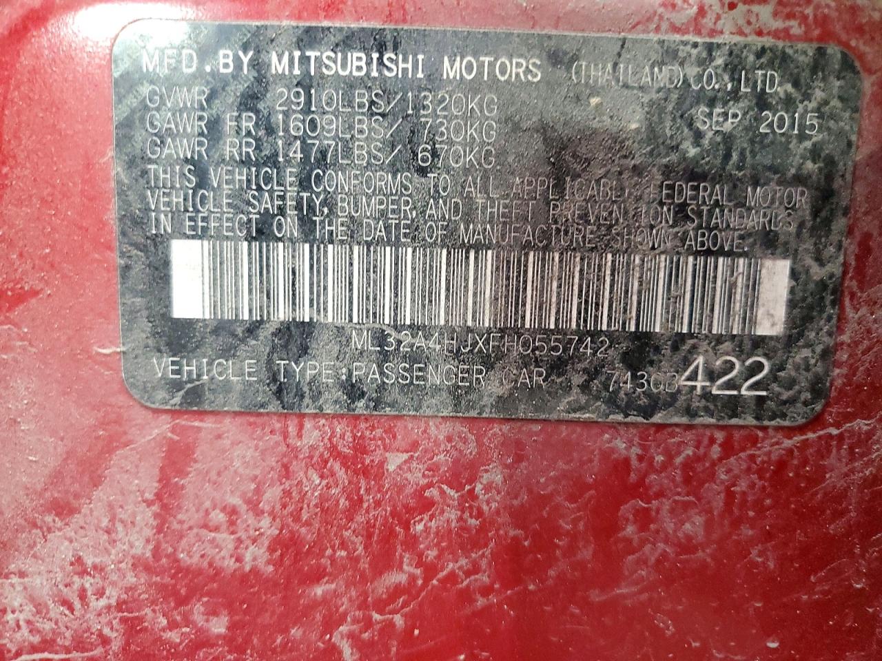 2015 MITSUBISHI MIRAGE