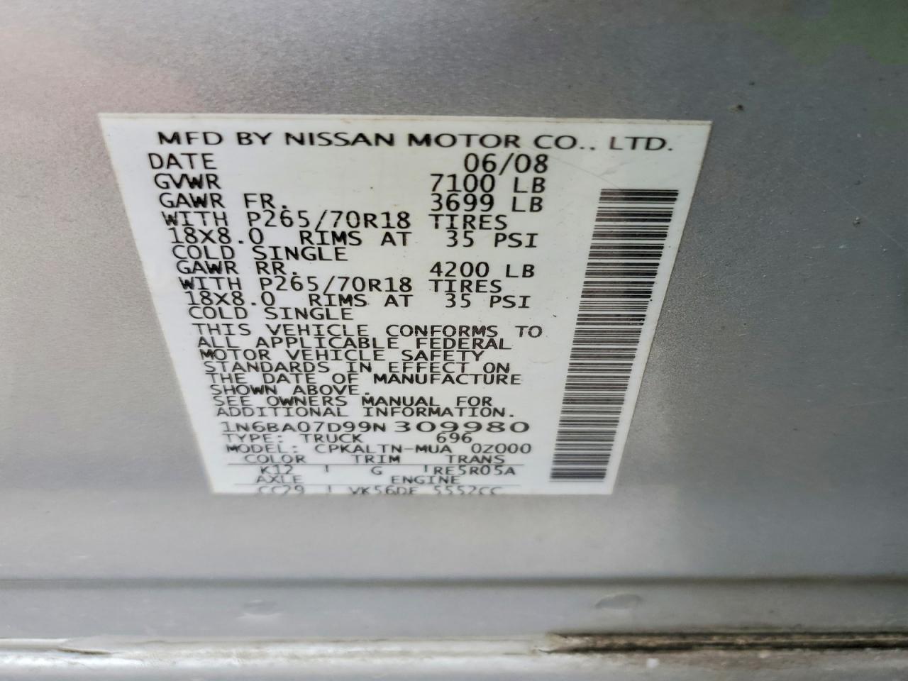 2009 NISSAN TITAN XE F