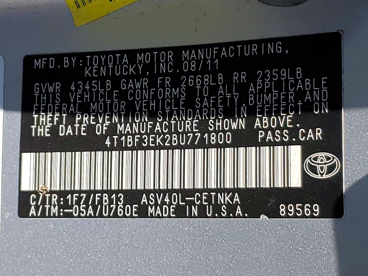 2011 TOYOTA CAMRY