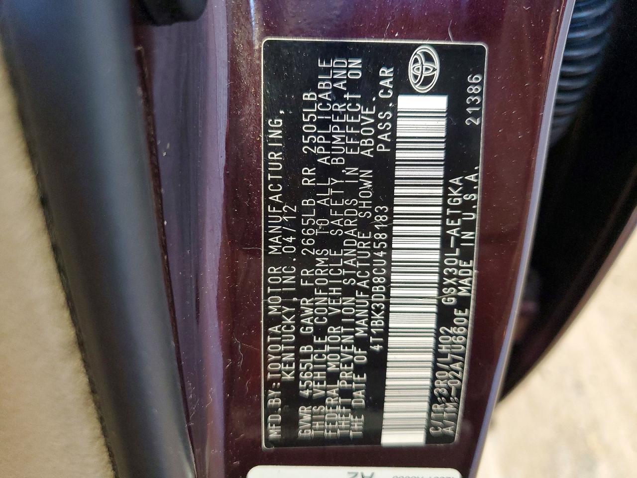 2012 TOYOTA AVALON