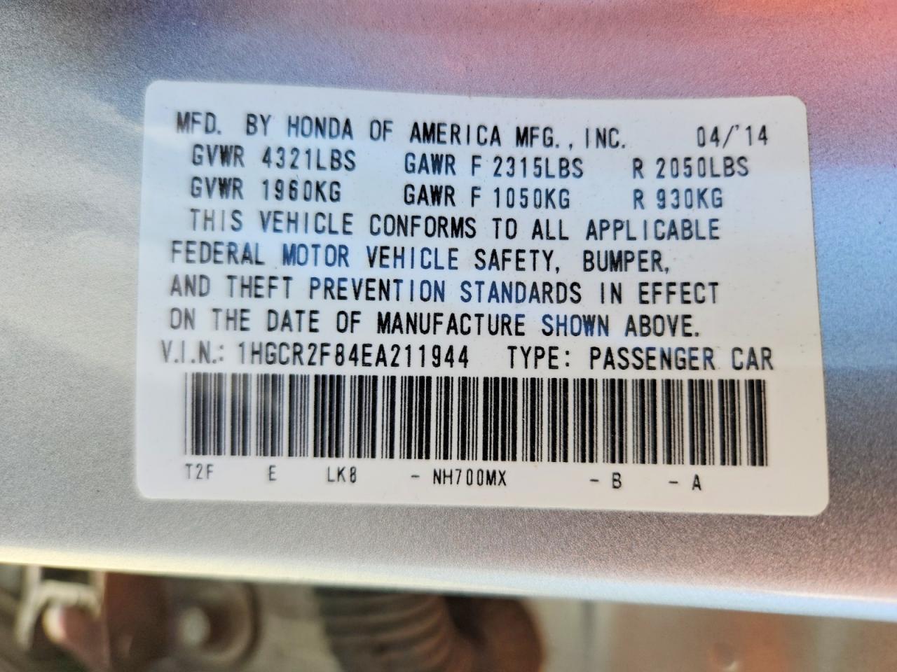 2014 HONDA ACCORD