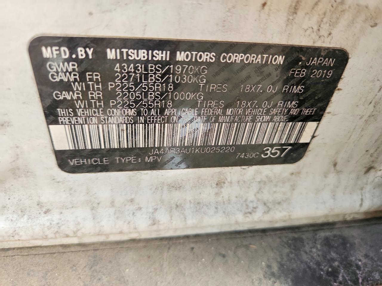 2019 MITSUBISHI OUTLANDER
