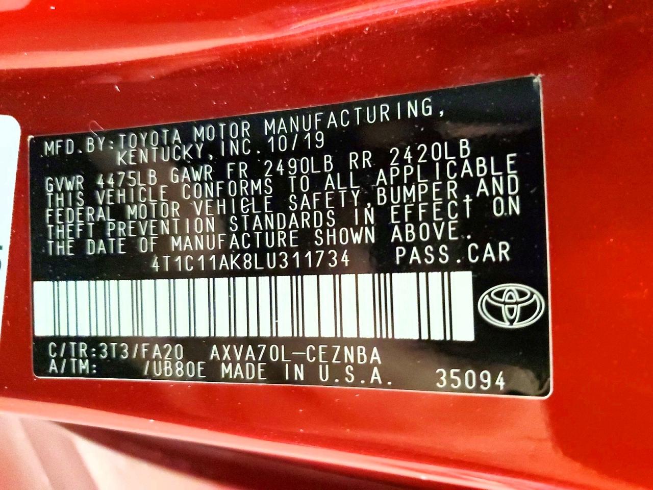 2020 TOYOTA CAMRY
