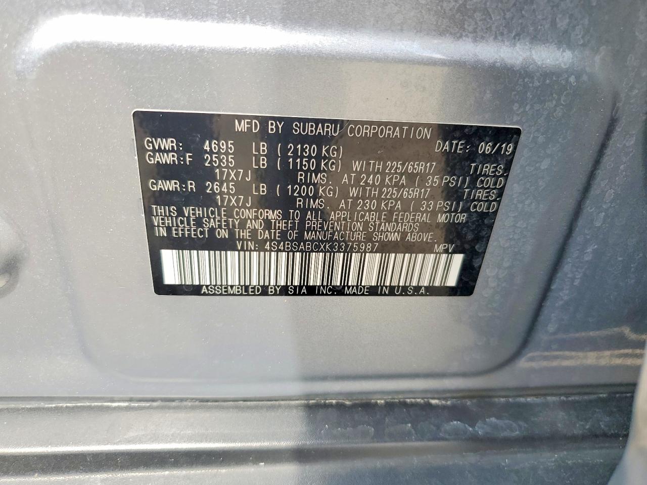 2019 SUBARU OUTBACK