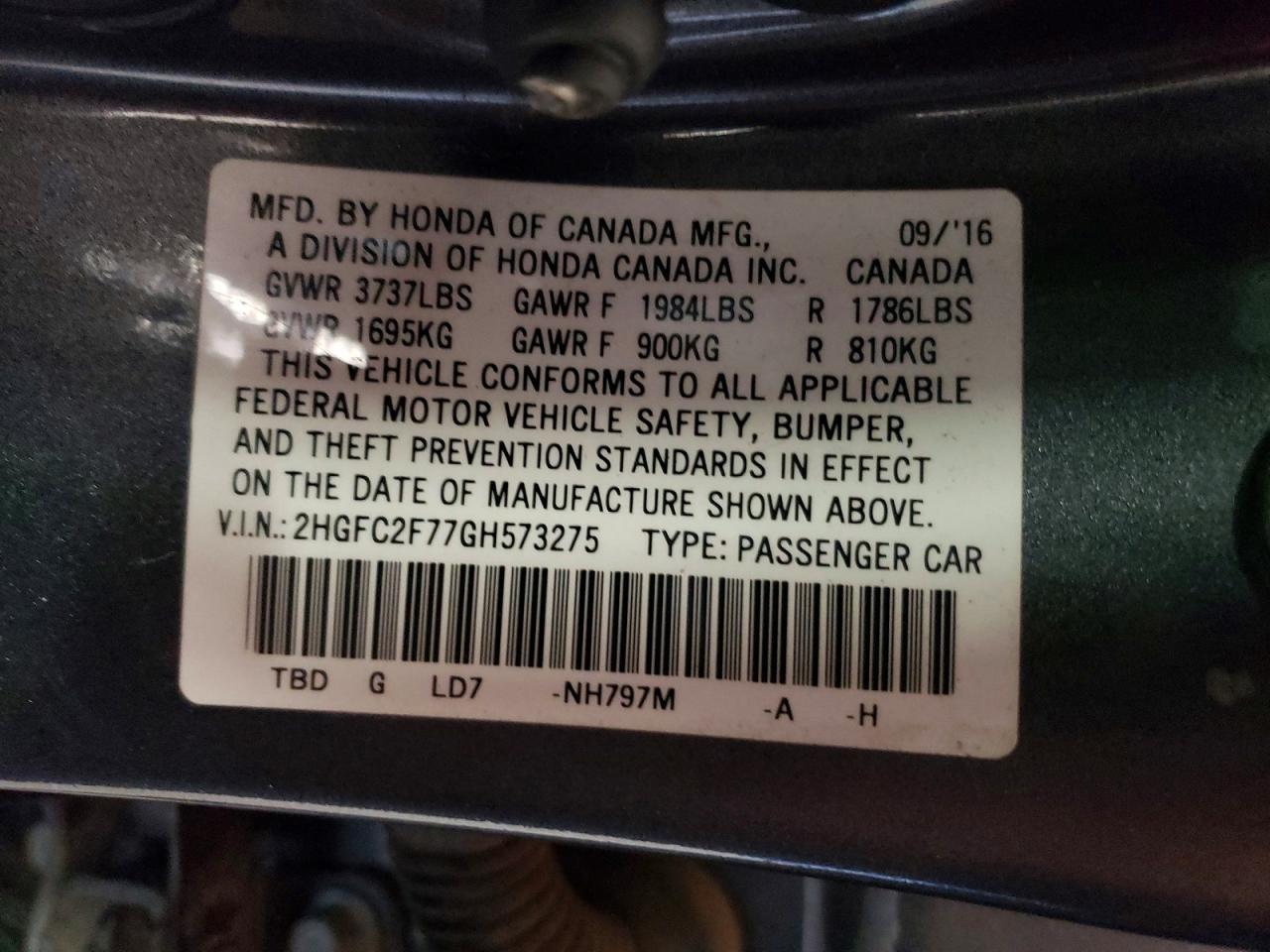 2016 HONDA CIVIC