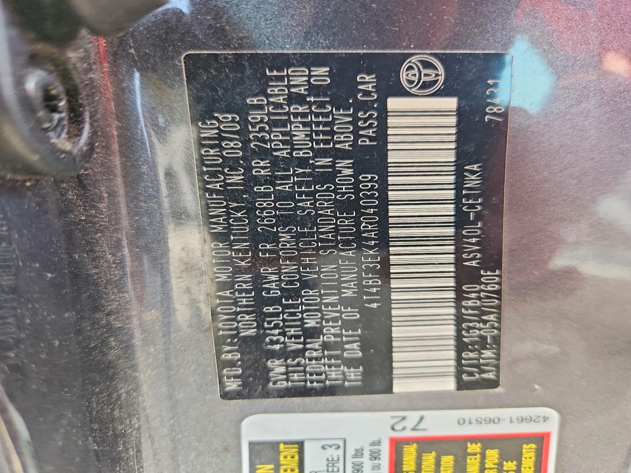 2010 TOYOTA CAMRY
