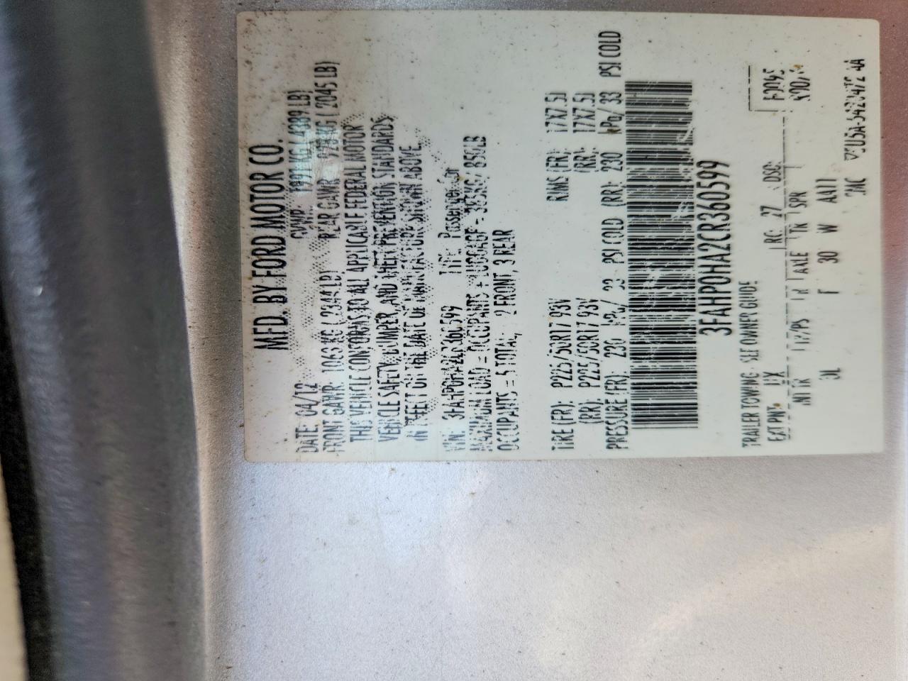 2012 FORD FUSION