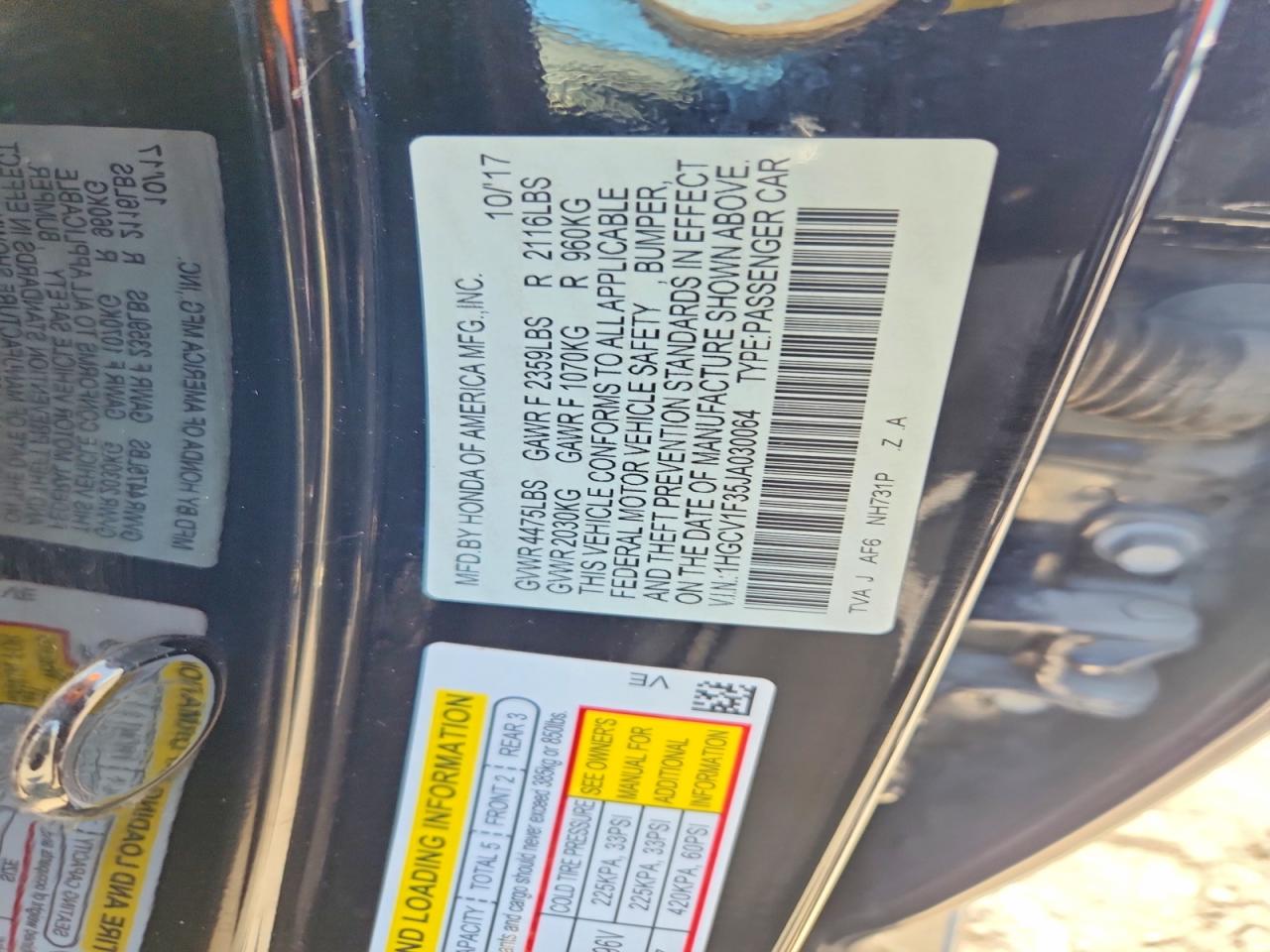 2018 HONDA ACCORD