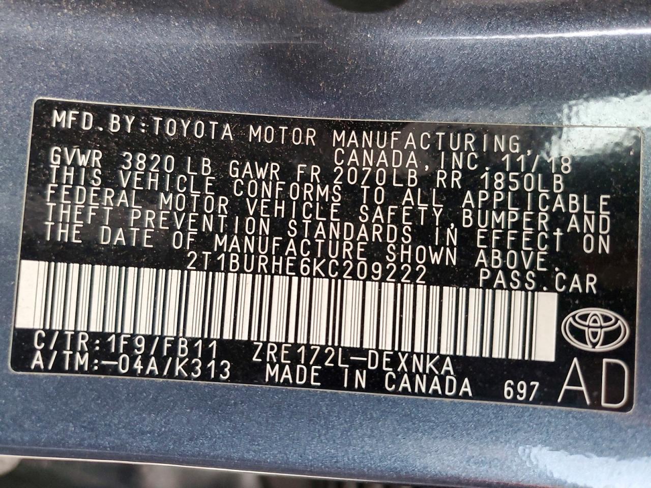 2019 TOYOTA COROLLA