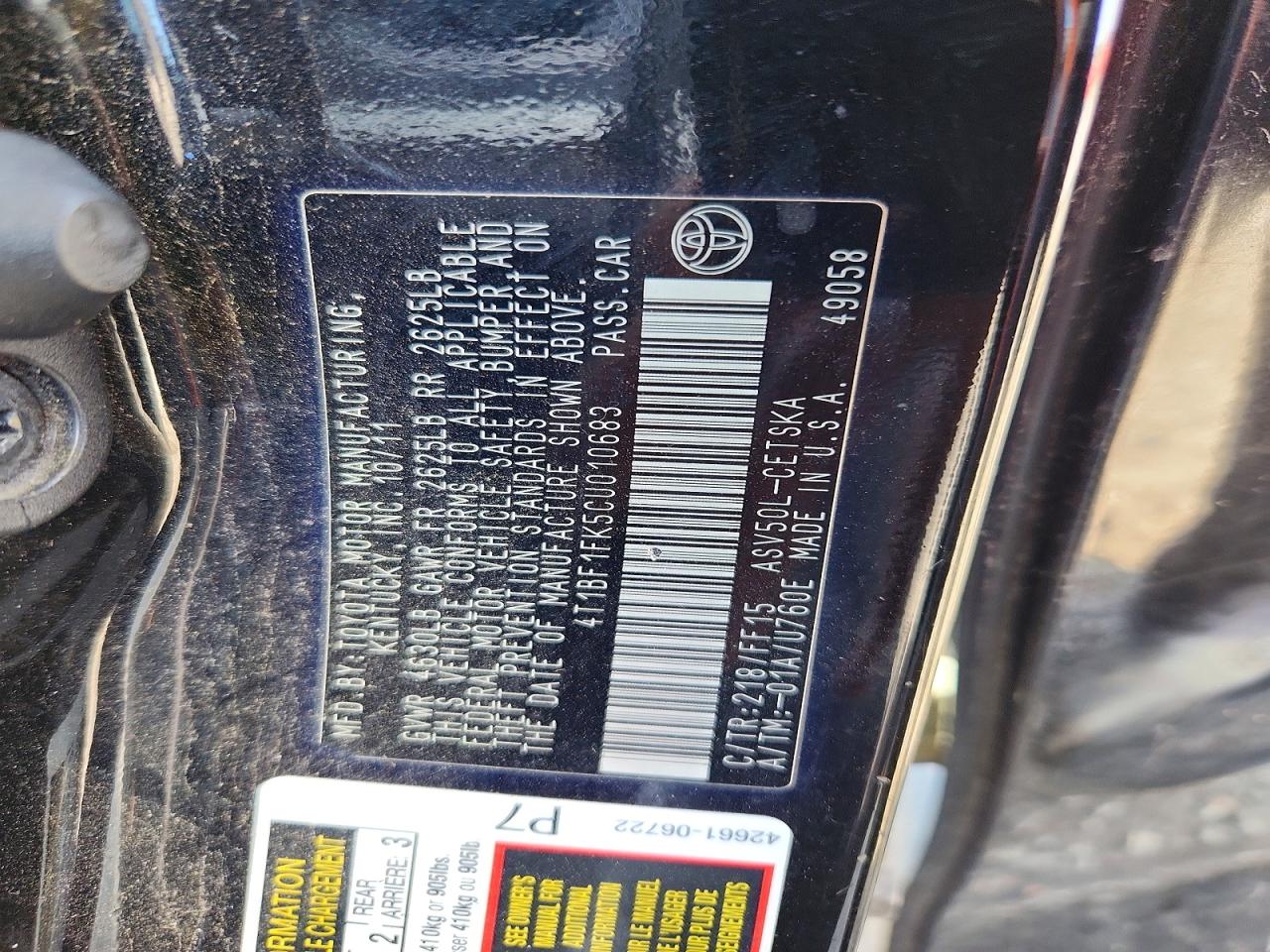 2012 TOYOTA CAMRY