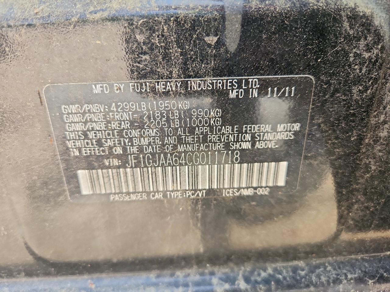 2012 SUBARU IMPREZA