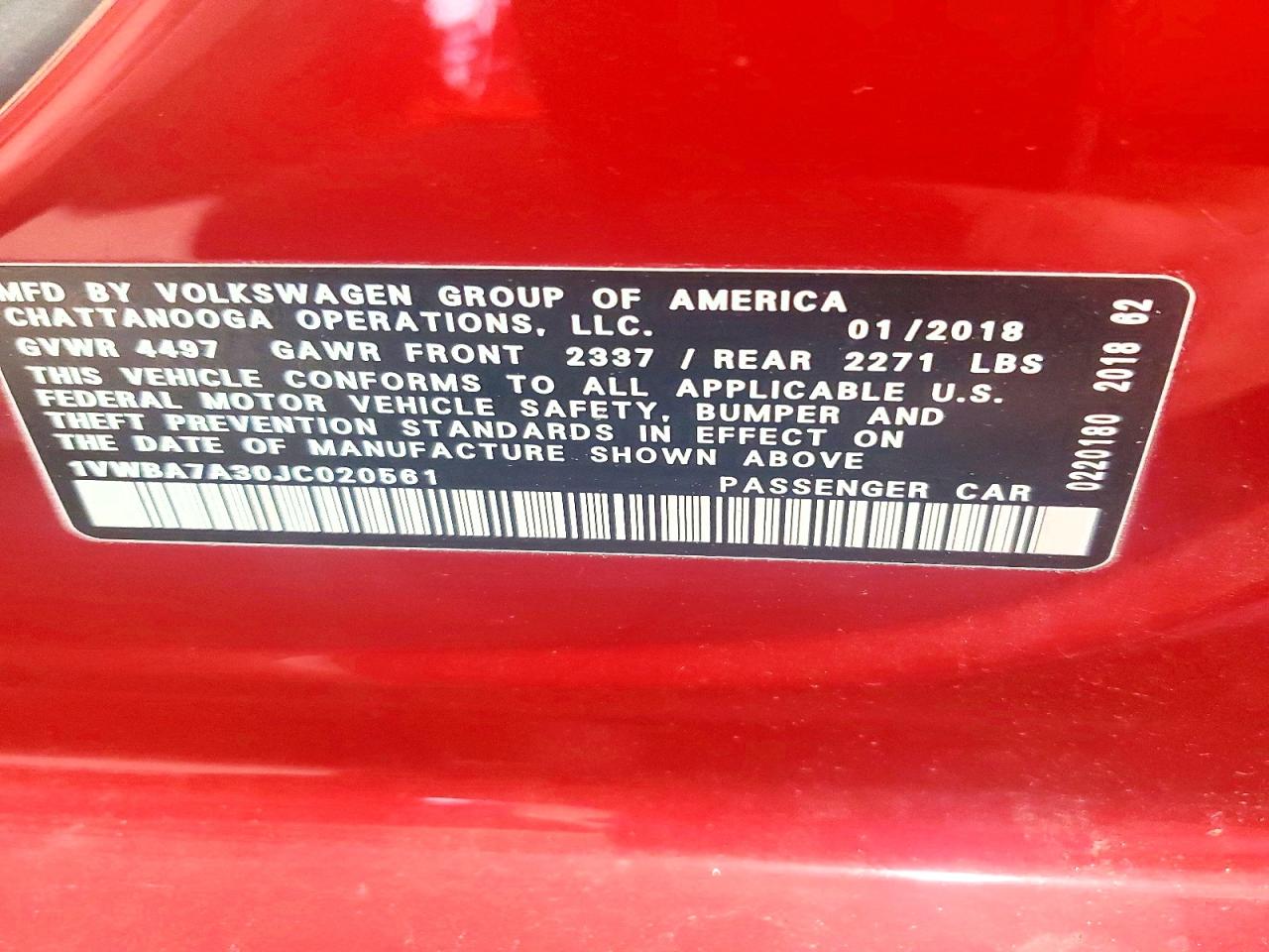 2018 VOLKSWAGEN PASSAT