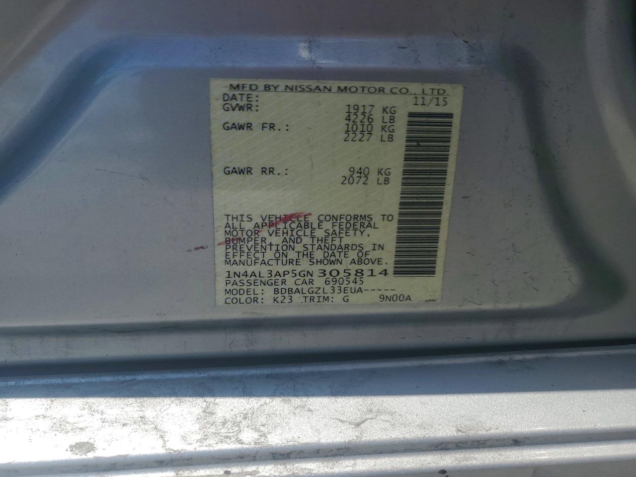 2016 NISSAN ALTIMA