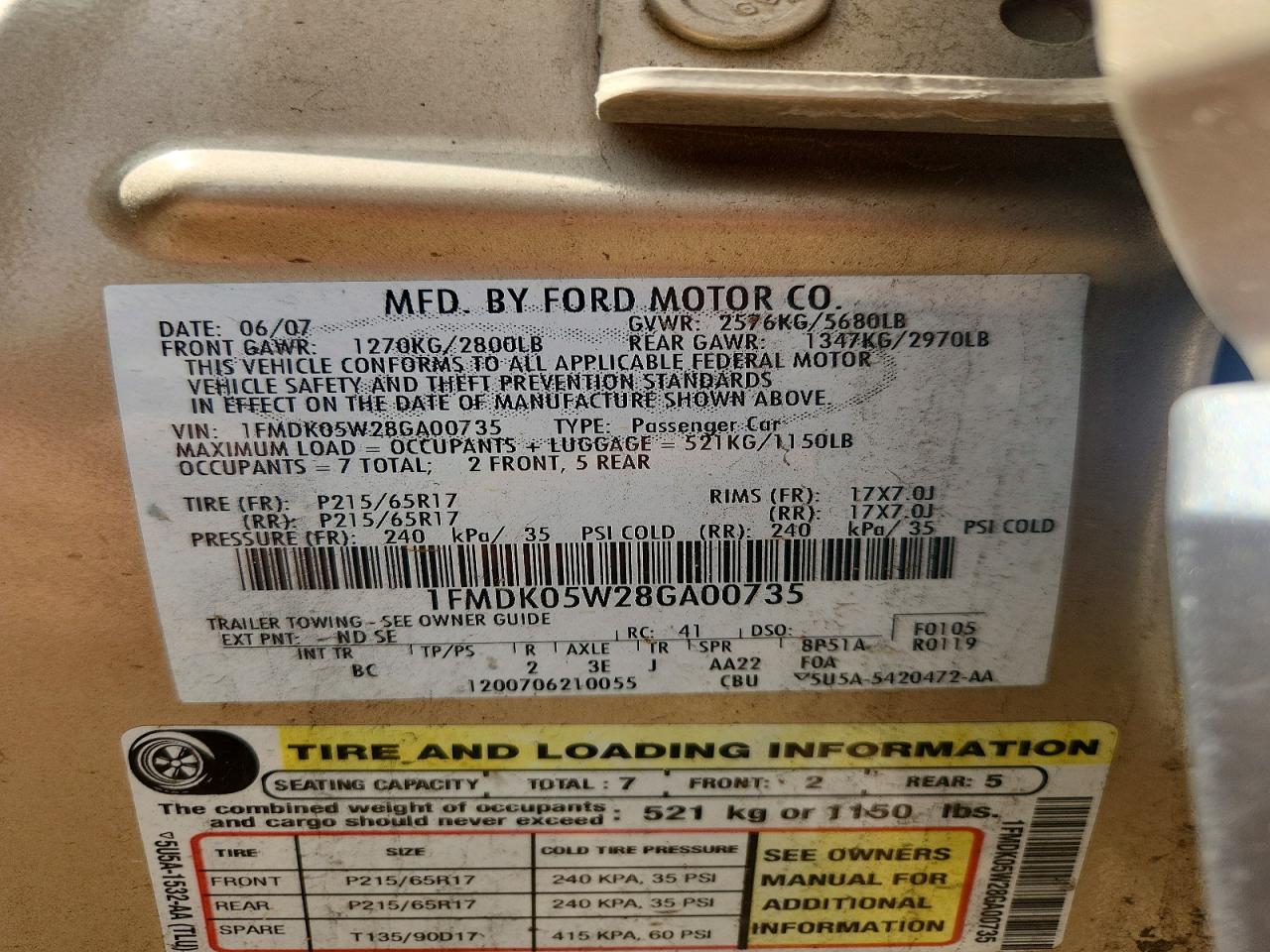 2008 FORD TAURUS
