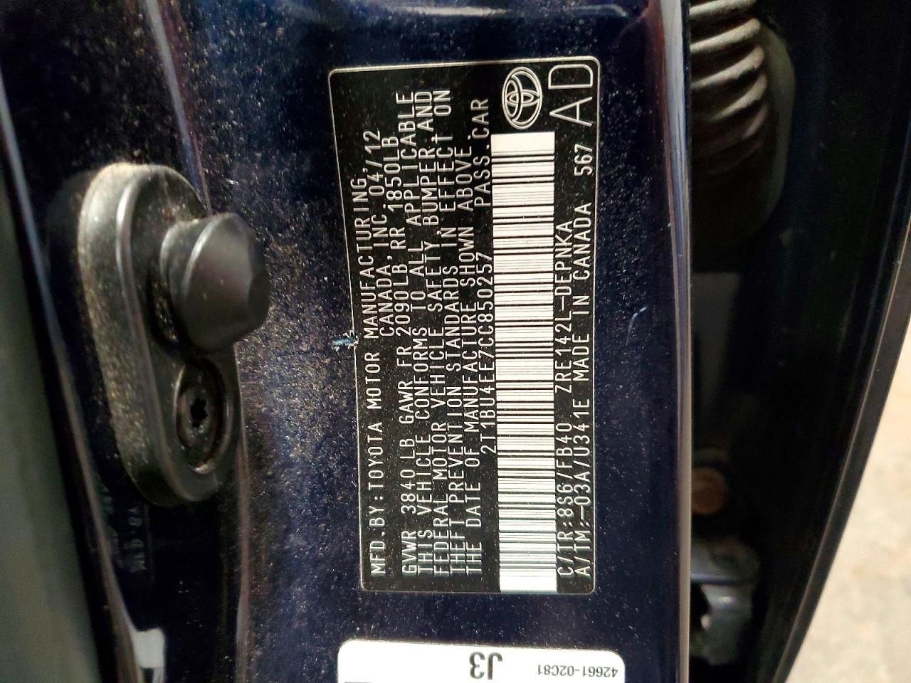 2012 TOYOTA COROLLA