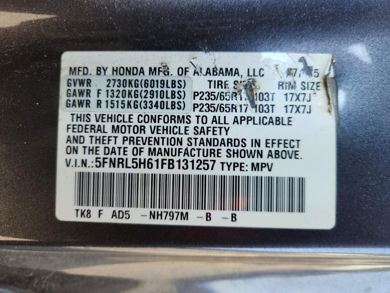 2015 HONDA ODYSSEY