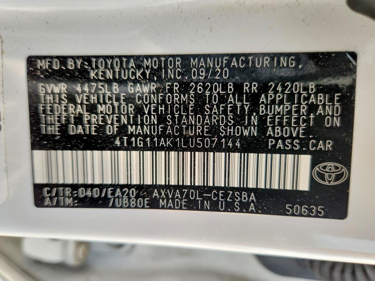 2020 TOYOTA CAMRY