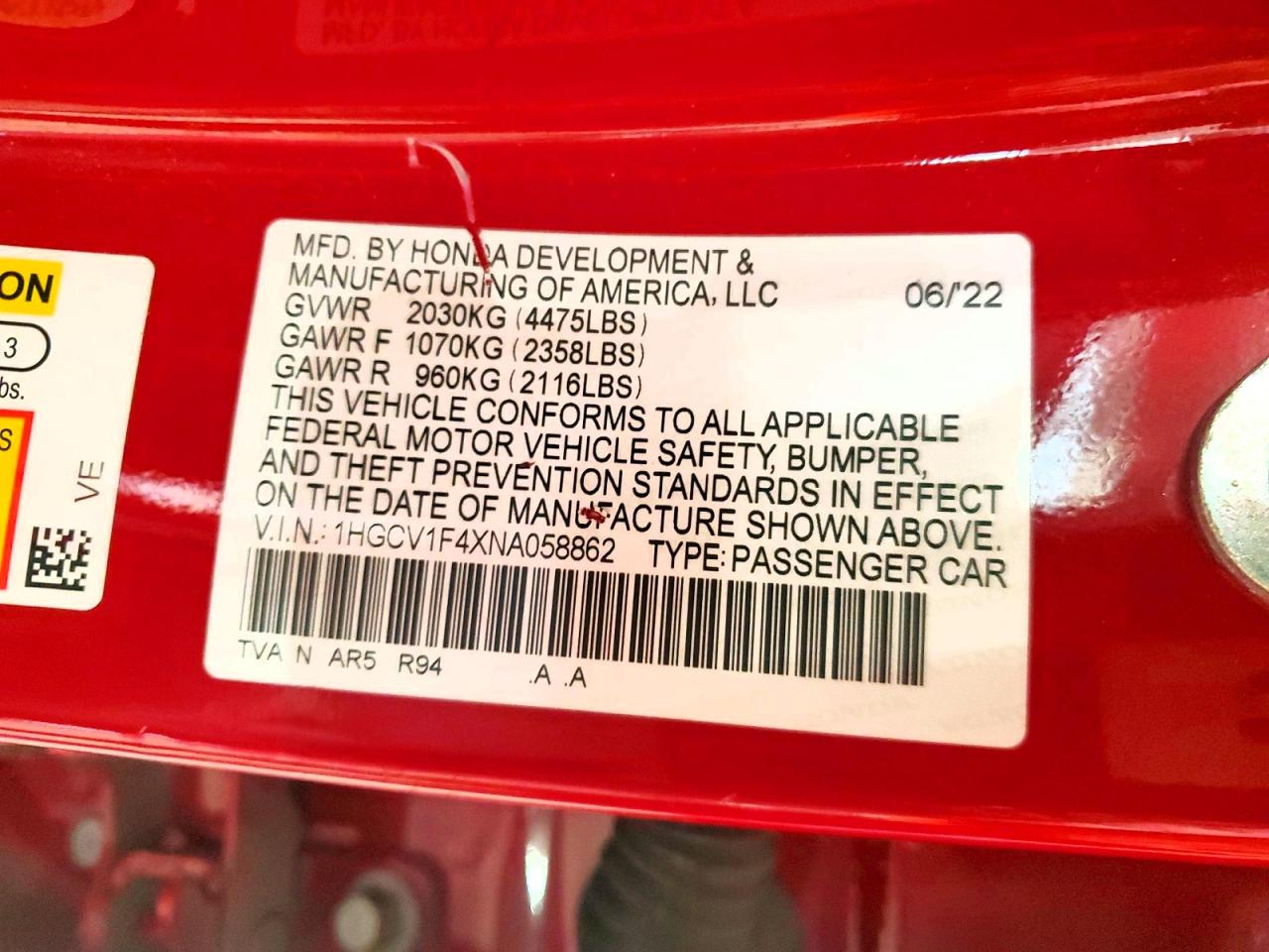 2022 HONDA ACCORD