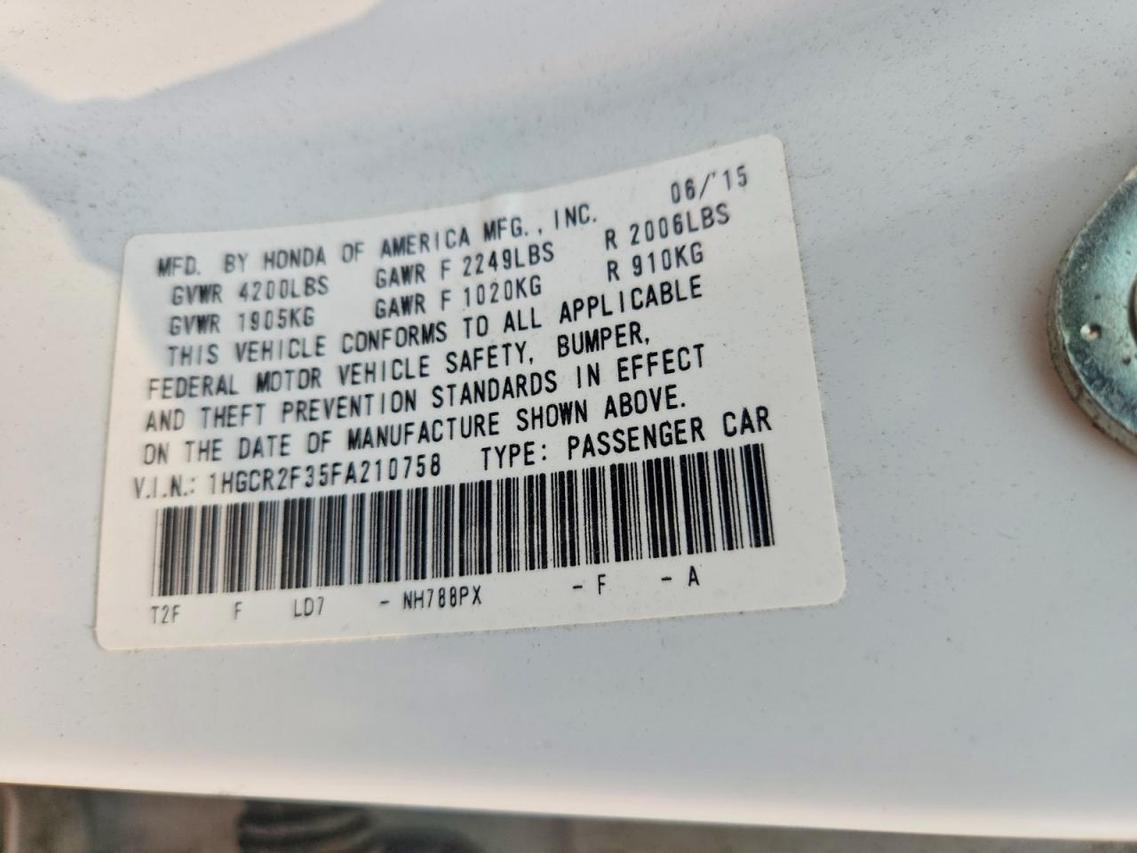 2015 HONDA ACCORD