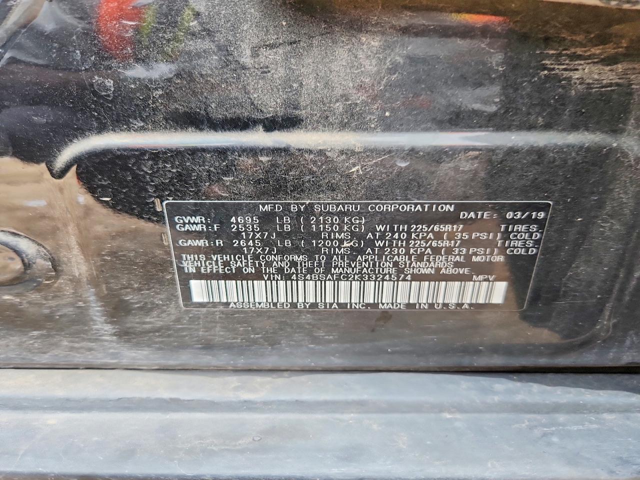 2019 SUBARU OUTBACK