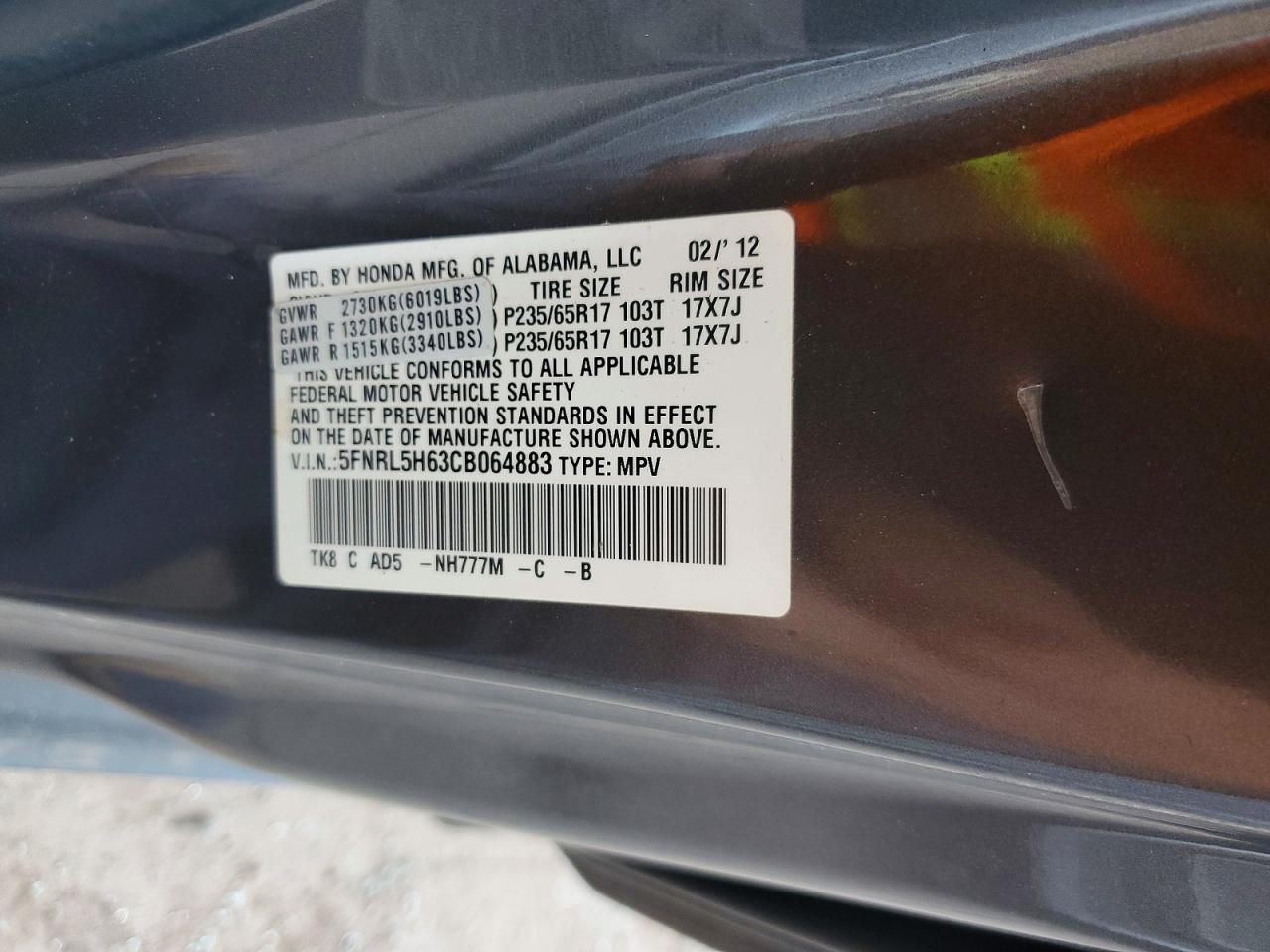 2012 HONDA ODYSSEY