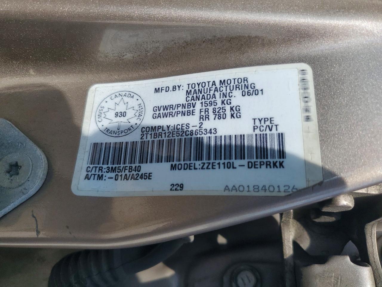 2002 TOYOTA COROLLA