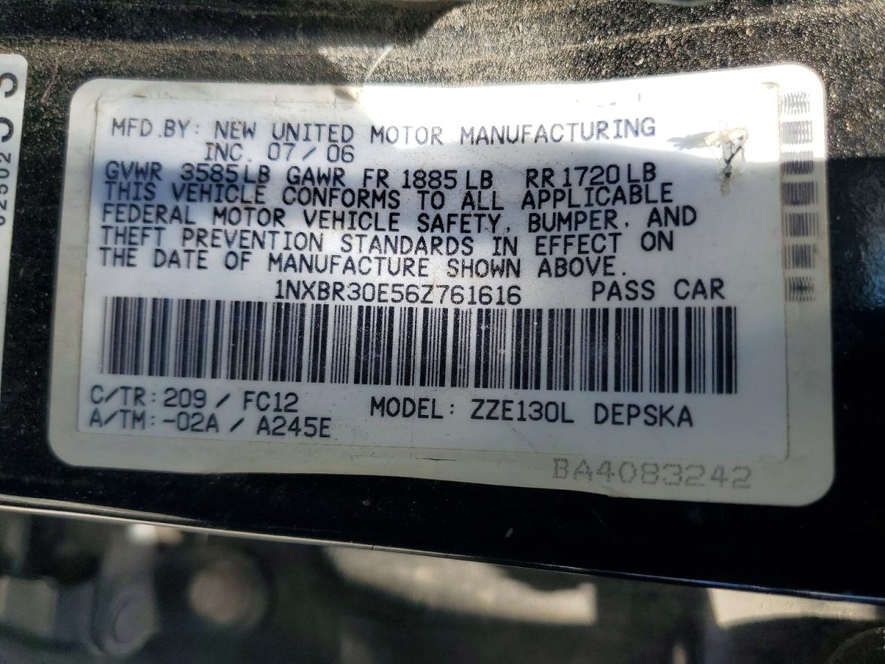 2006 TOYOTA COROLLA