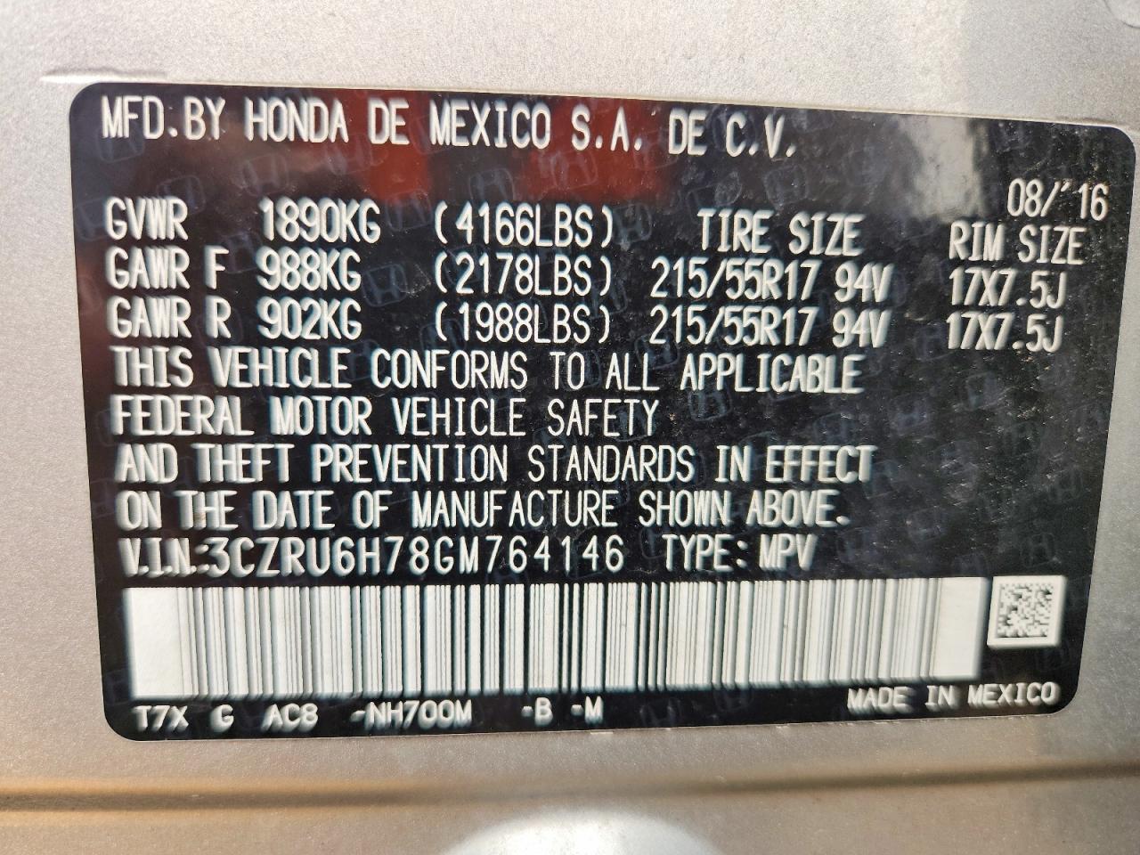 2016 HONDA HR-V