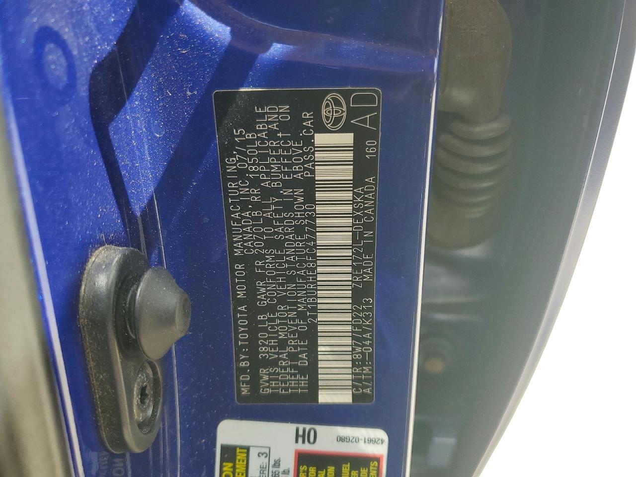 2015 TOYOTA COROLLA