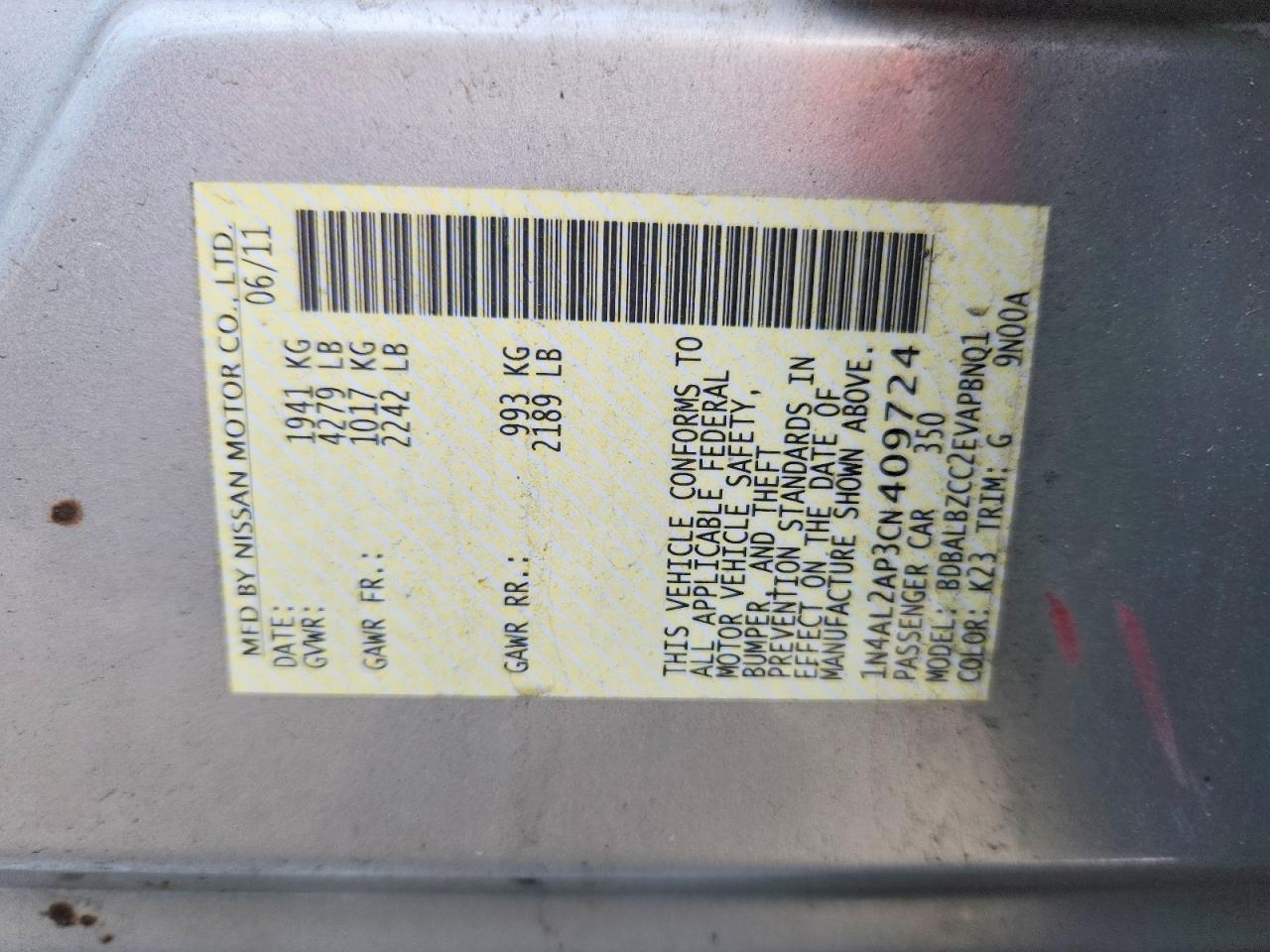 2012 NISSAN ALTIMA