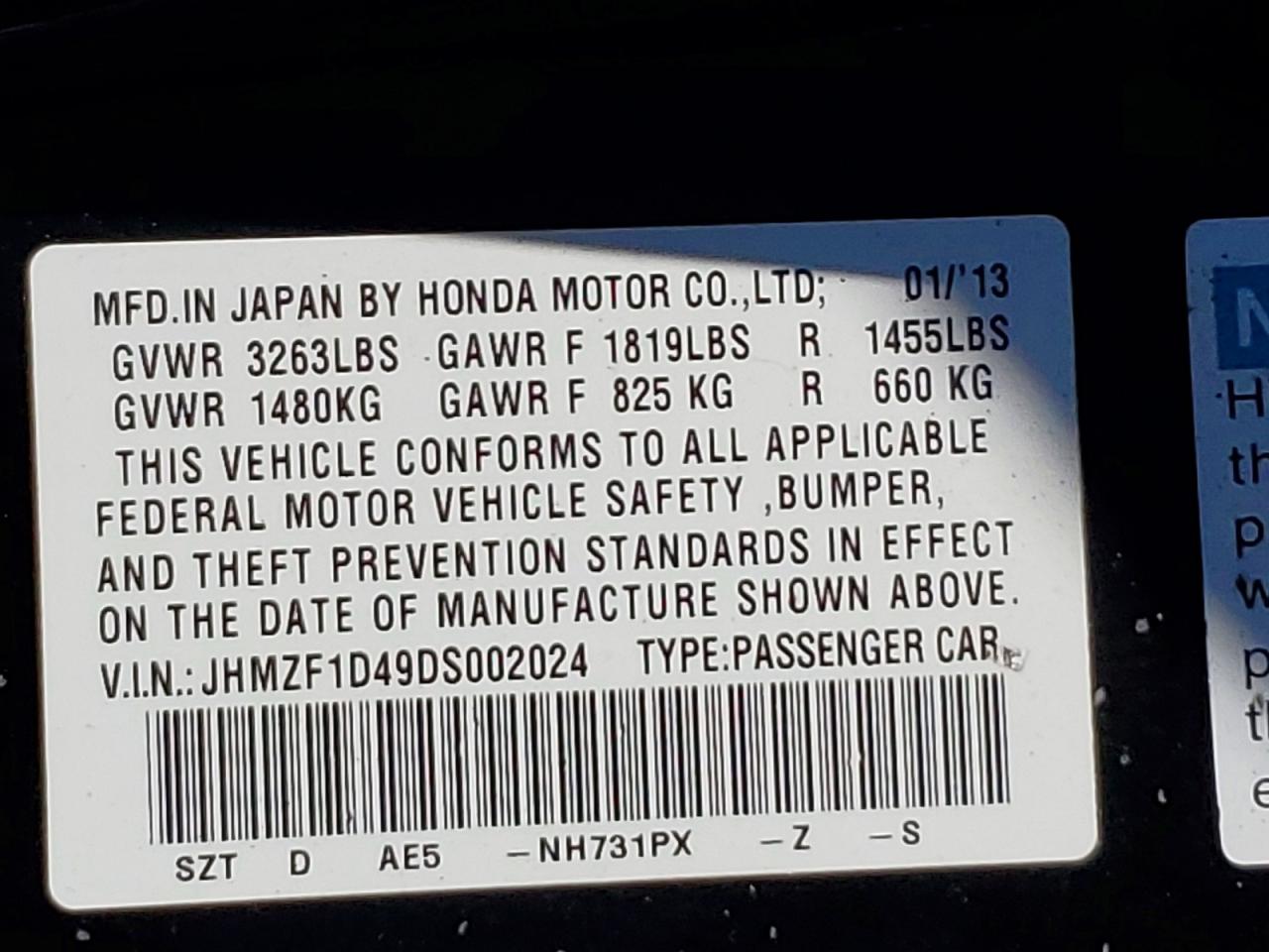 2013 HONDA CR-Z