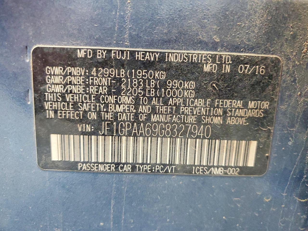 2016 SUBARU IMPREZA