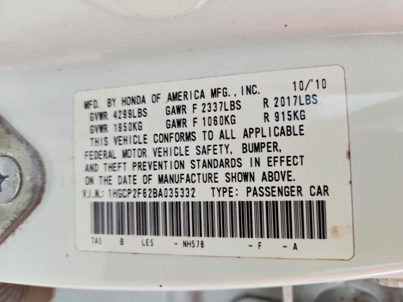 2011 HONDA ACCORD