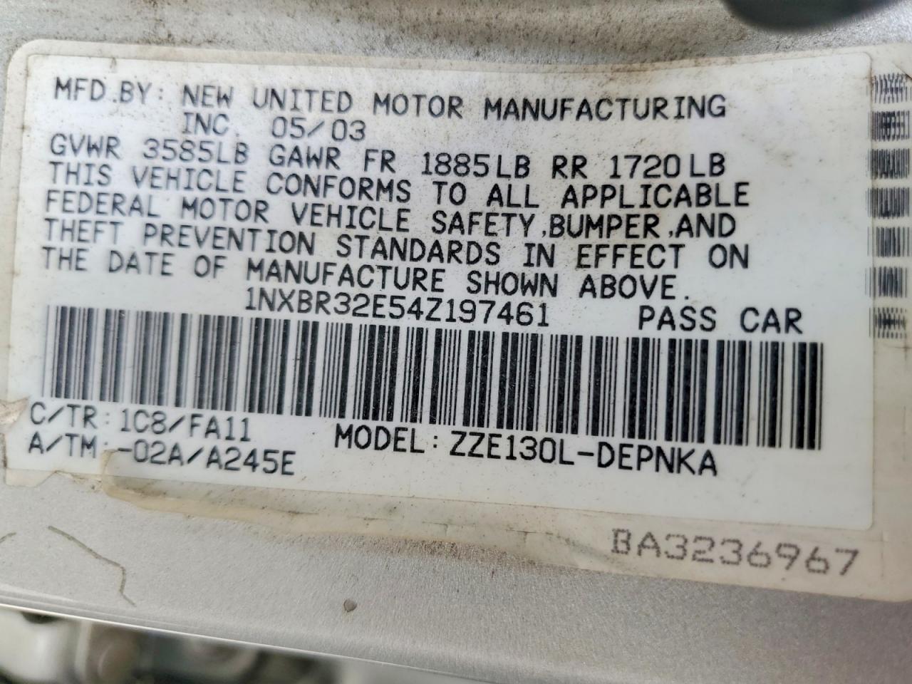 2004 TOYOTA COROLLA